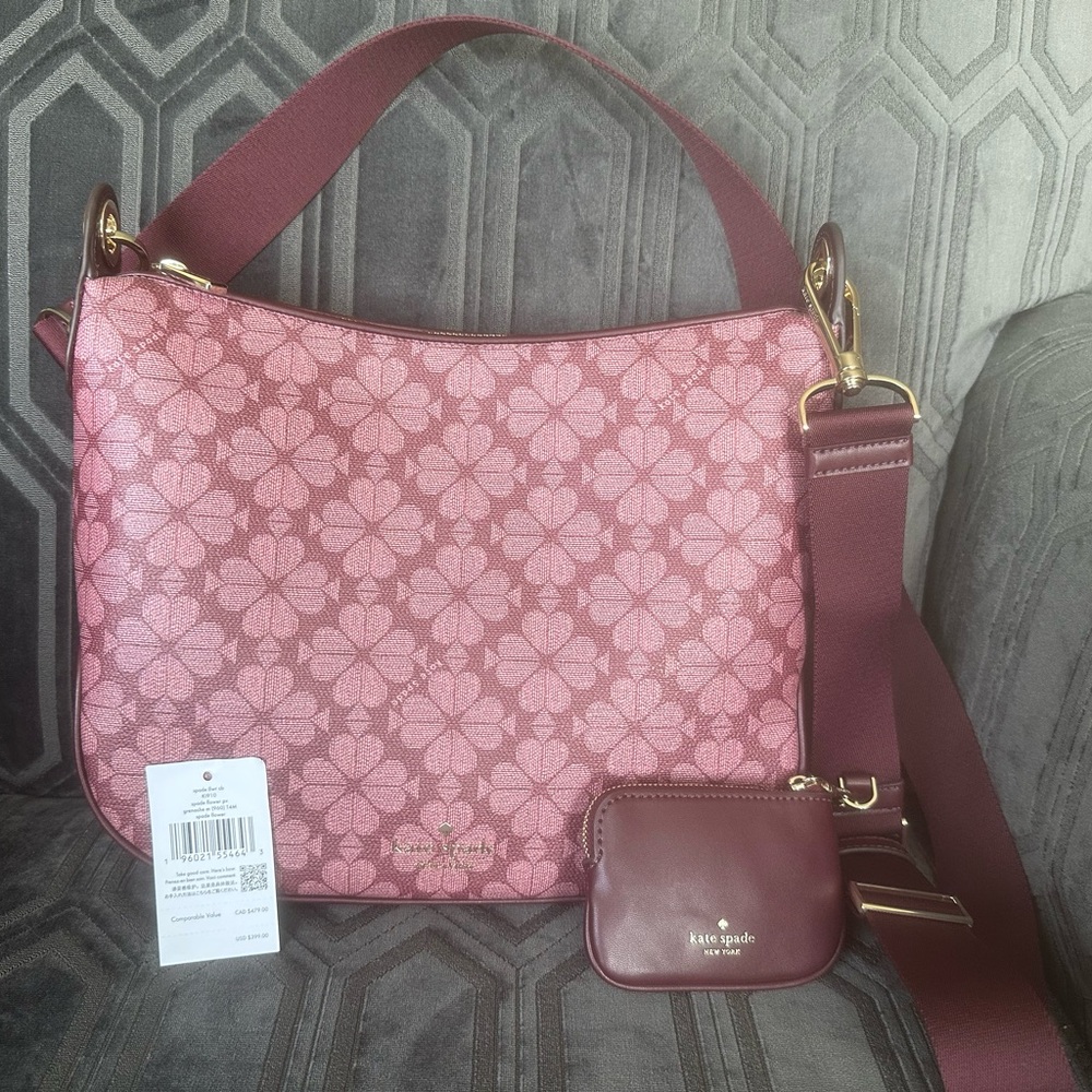 BRAND NEW Kate Spade Burgundy and Pink Floral Shoulder Bag